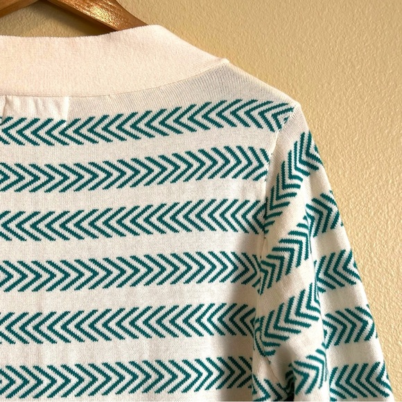 Oxknit Sweater Women’s XL 60s Retro Geo Mod Style Cotton Long Sleeve Teal Cream - Picture 11 of 16